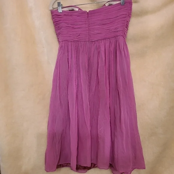 Donna Morgan 100% Silk dress violet beaded pink crepe rushed fit flare - Picture 3 of 6
